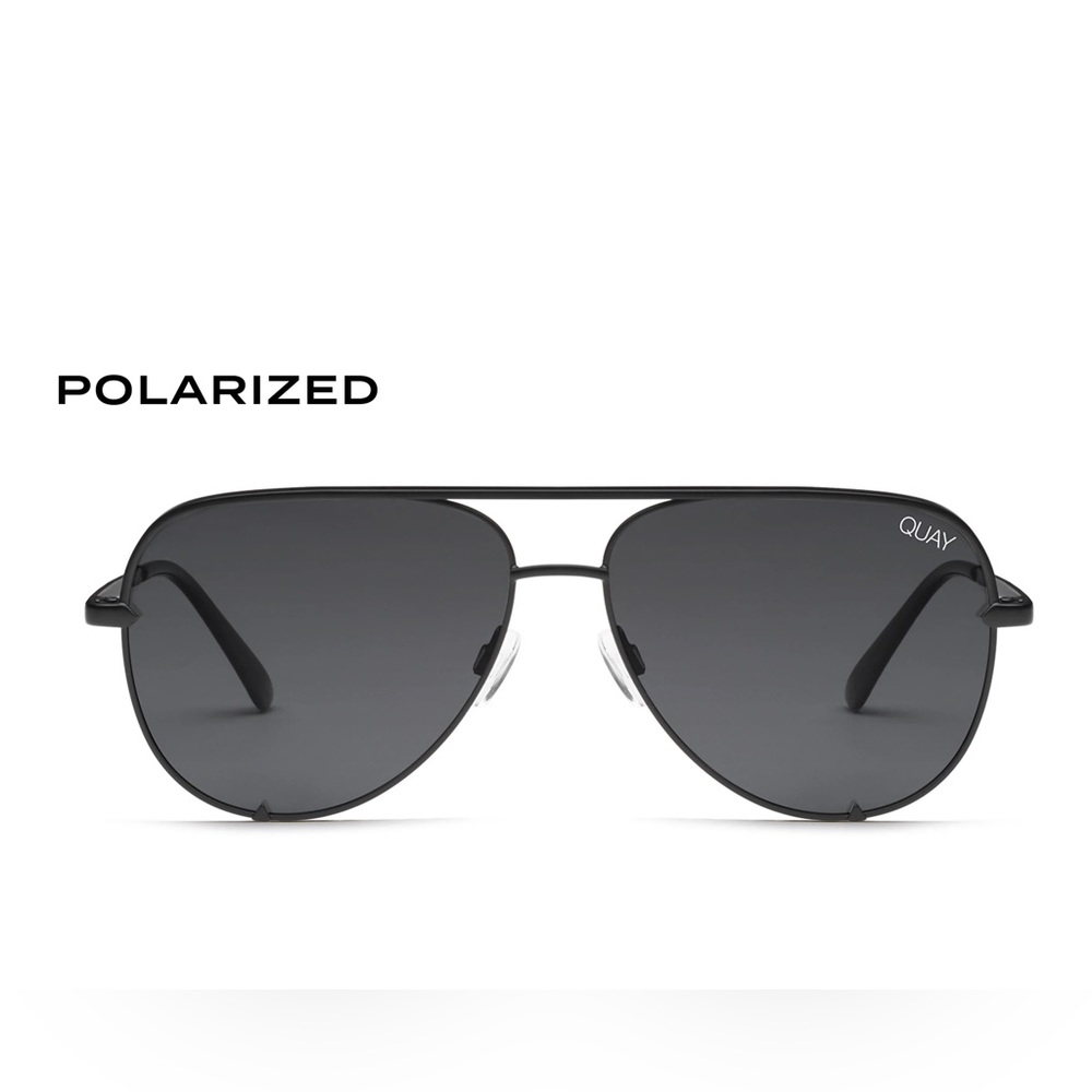 Quay Australia High Key Mini Aviator Sunglasses Black/Smoke Polarized